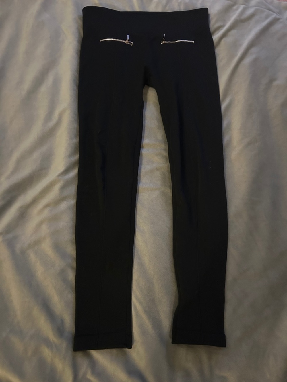 Revamped Black Ponte Leggings with Silver Zip Details